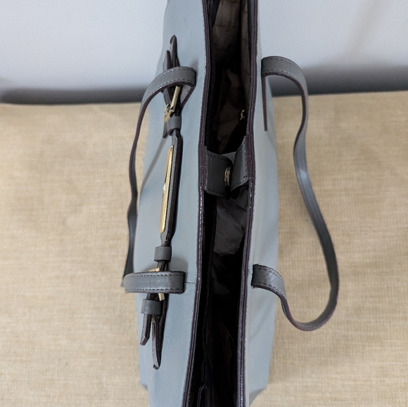 Antonio Melani Two Tone Grey Leather/Faux Leather Tablet (or Small Laptop) Bag - Picture 7 of 16